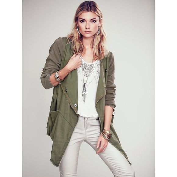 Free People Jackets & Blazers - Free People Green Drippy Linen Jacket